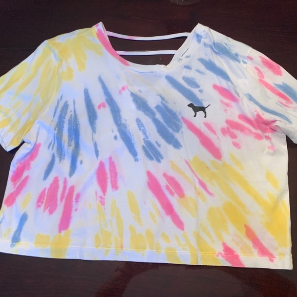 PINK Victoria's Secret Tops - 💕NWOT VS PINK Tie dyed crop ladder back T size L